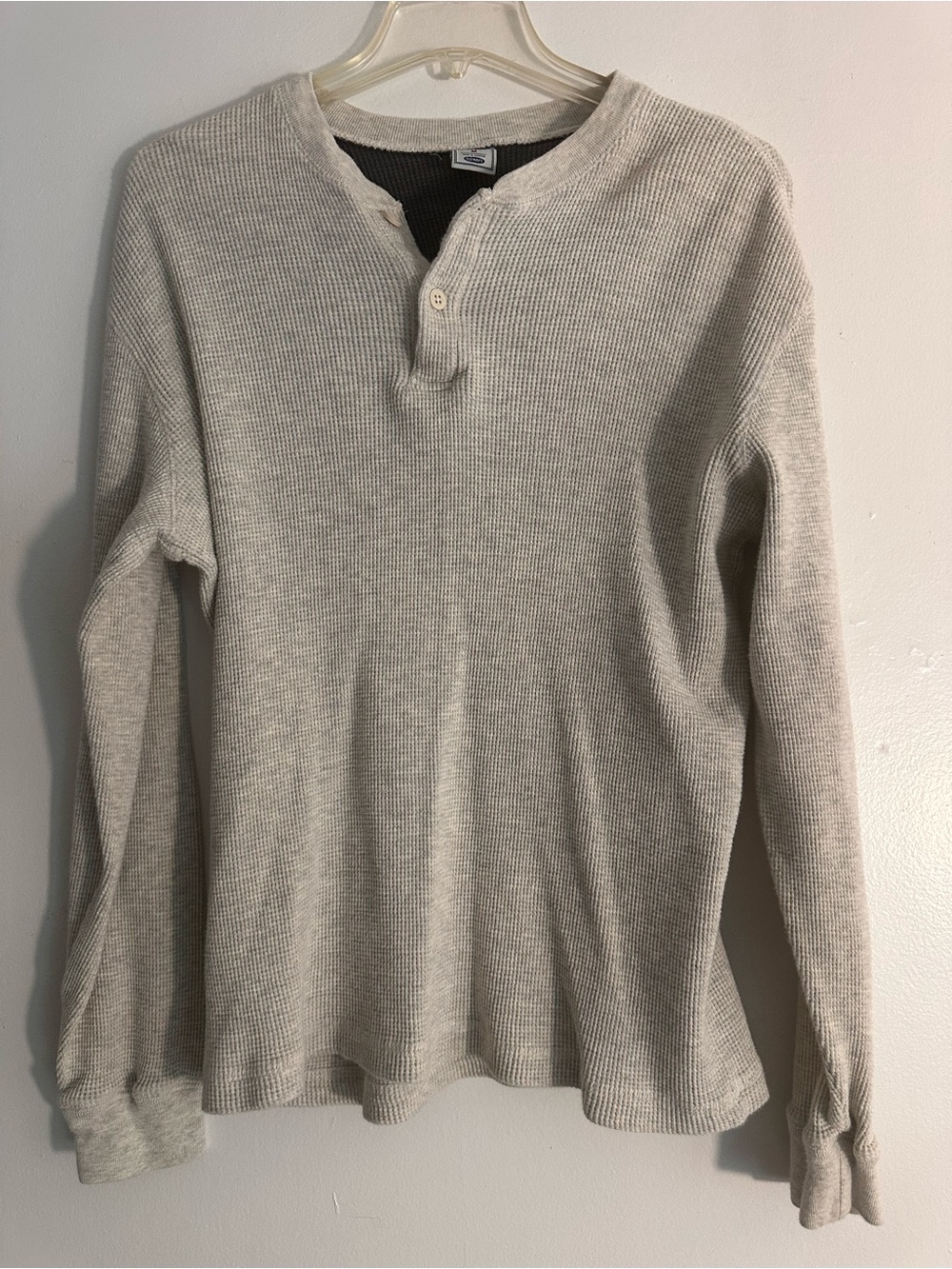 Old Navy Men's Oatmeal Waffle Knit Thermal Henley Long Sleeve Shirt Size M